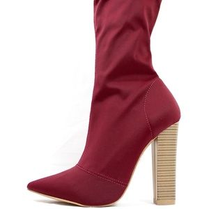 Pointy Toe Lycra Chunky Dress Bootie Stretchy